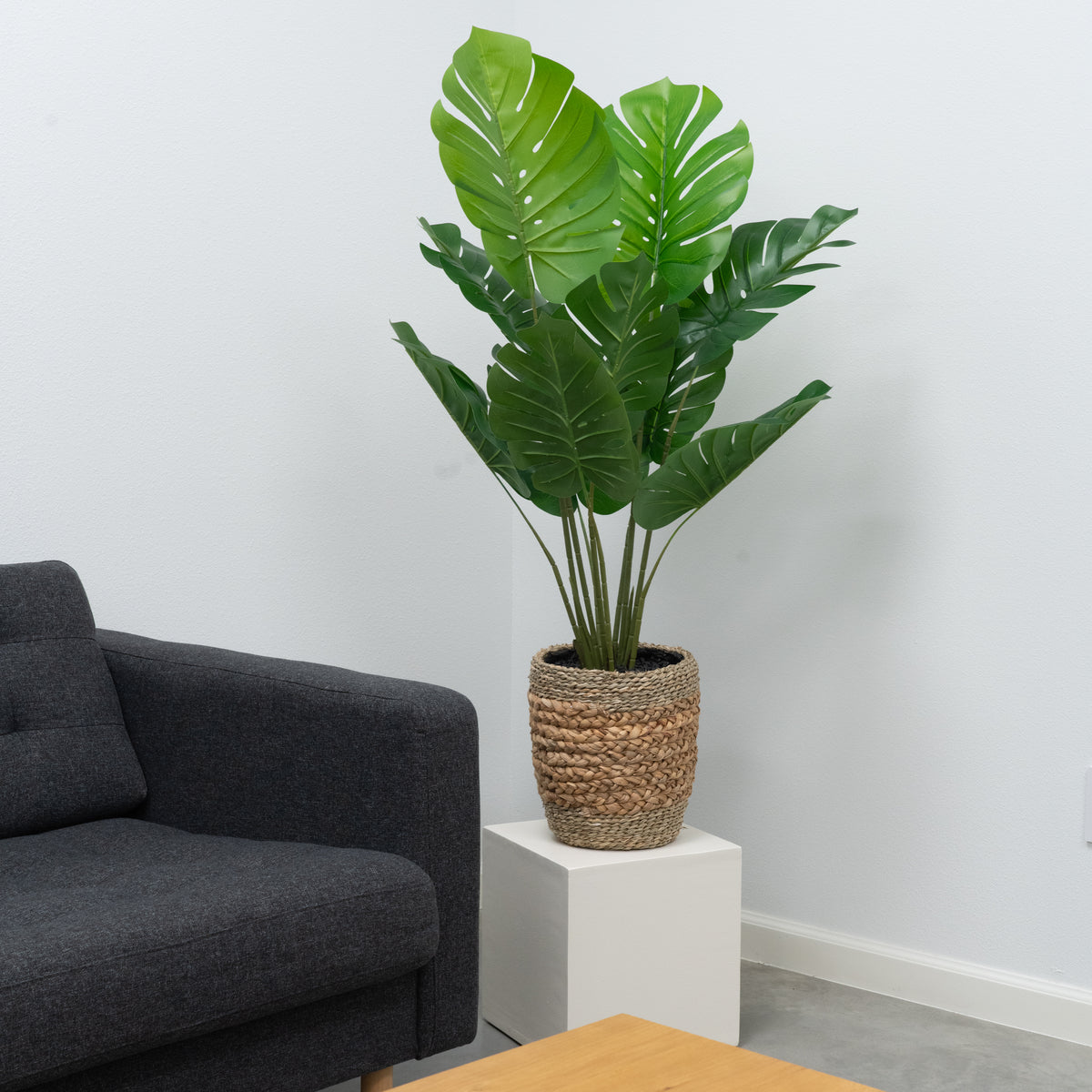 4ft Artificial Monstera in Handwoven Basket – Fake Flowers