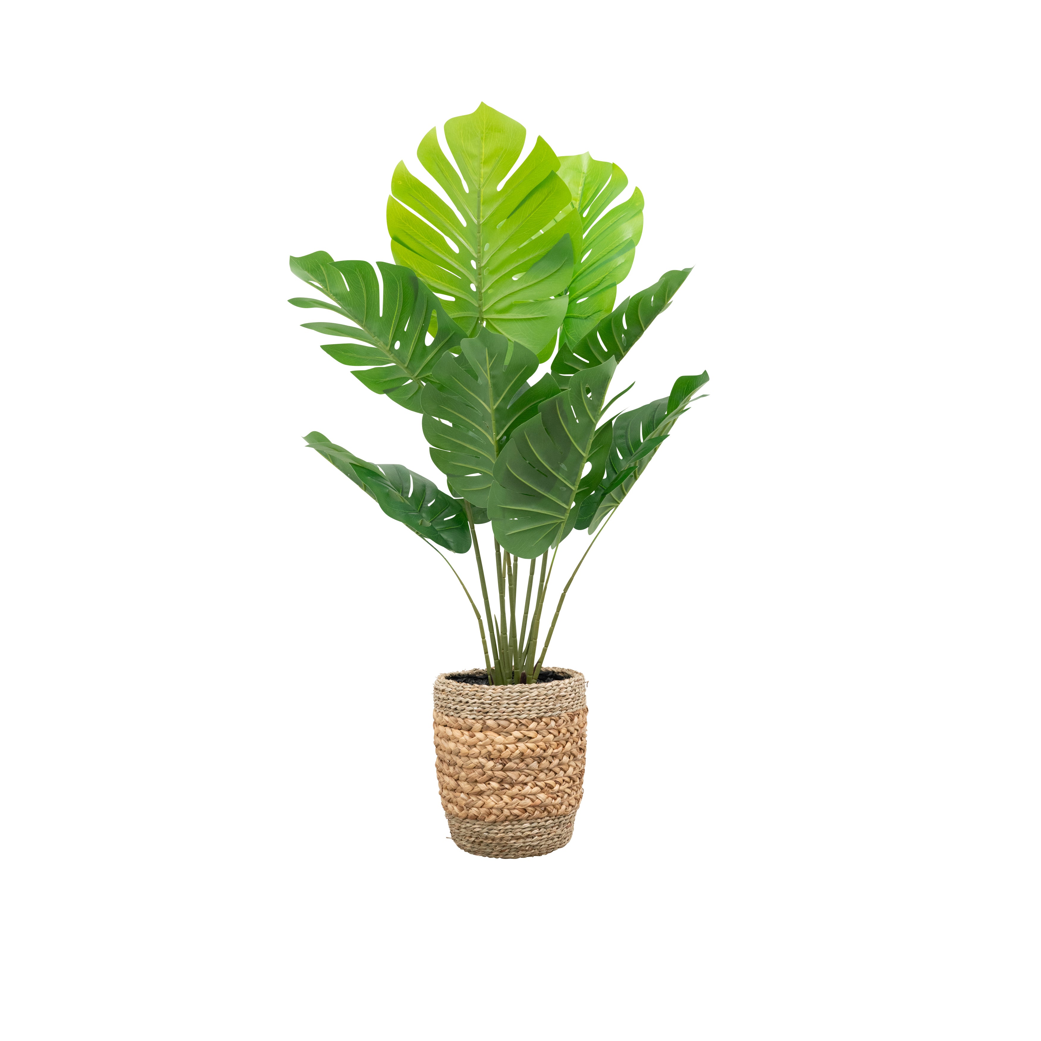 monstera silk plant 4ft Artificial Monstera in Handwoven Basket – Fake Flowers